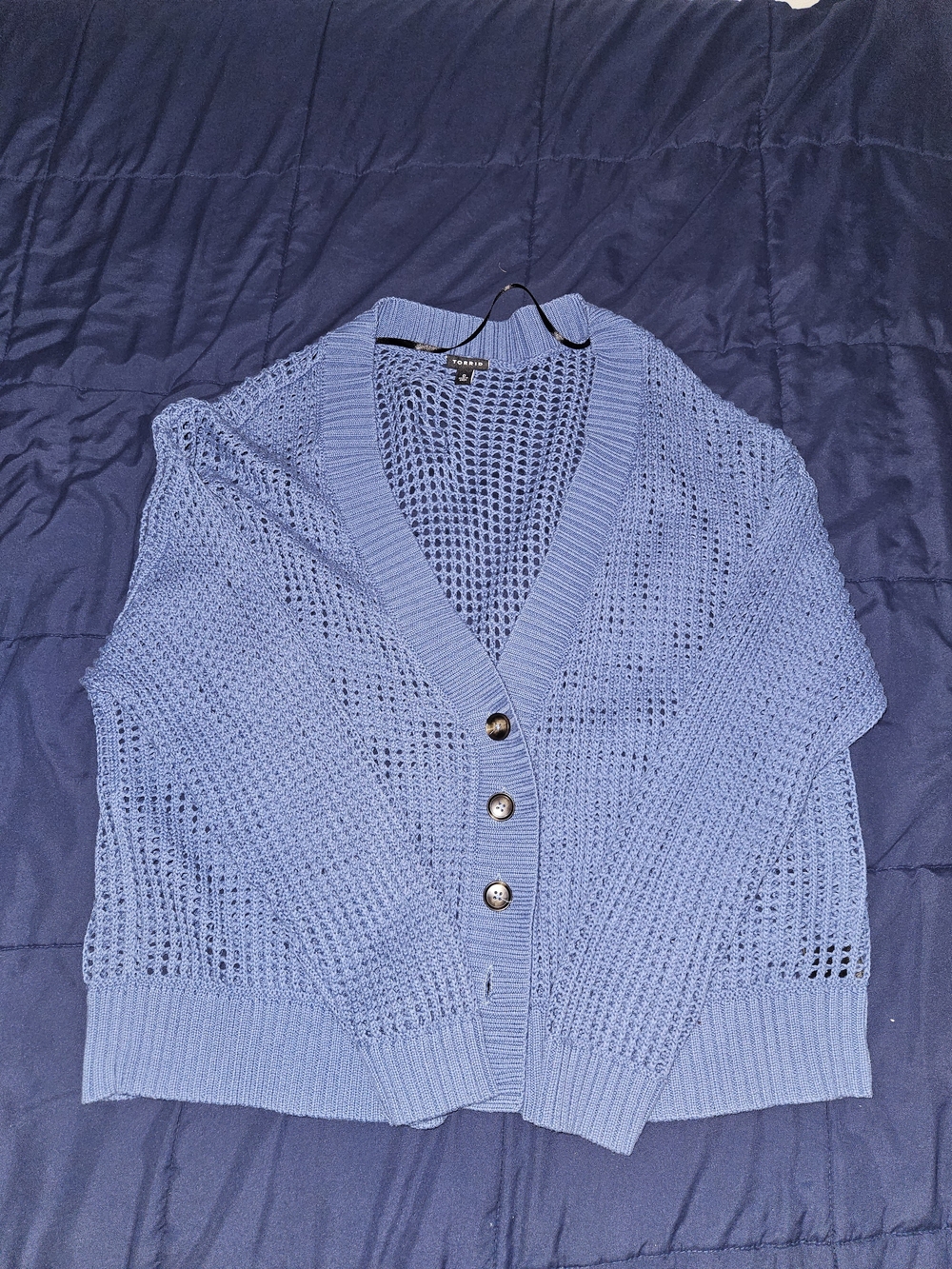 Soft Sky Open-Knit Button Front Cardigan